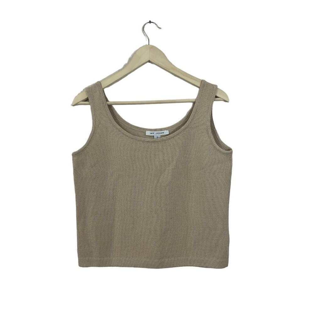 St John Small Santana Knit Crop Tank Top Sleeveless Tan Classic Womens